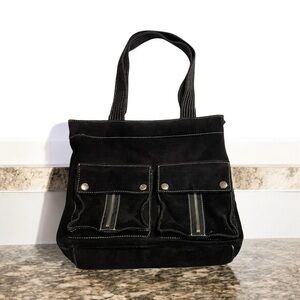Banana Republic Womens
Black Suede Pockets Double Handles Tote Shoulder Bag